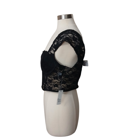 NWT Faded Rose Black Lace Bustier Crop Bralette Top Size XL - Picture 4 of 6